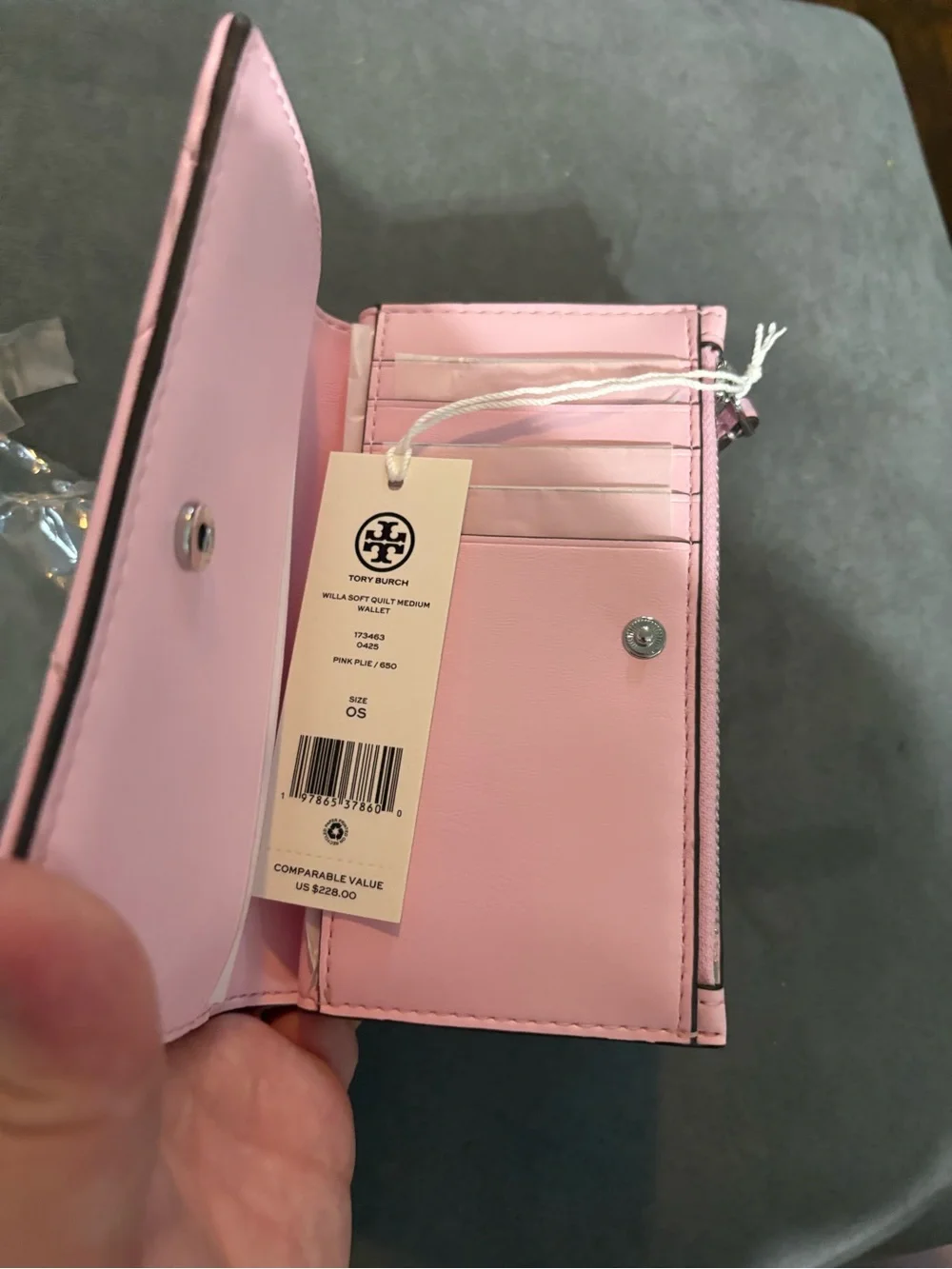 Tory Burch Pink Quilted Key & Card Holder with Logo Medallion